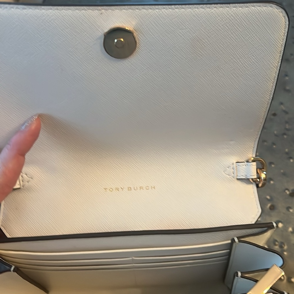 Tory Burch Kerrington Ribbon Weave Bias small Crossbody, cream w red, blue, gold - Picture 8 of 9